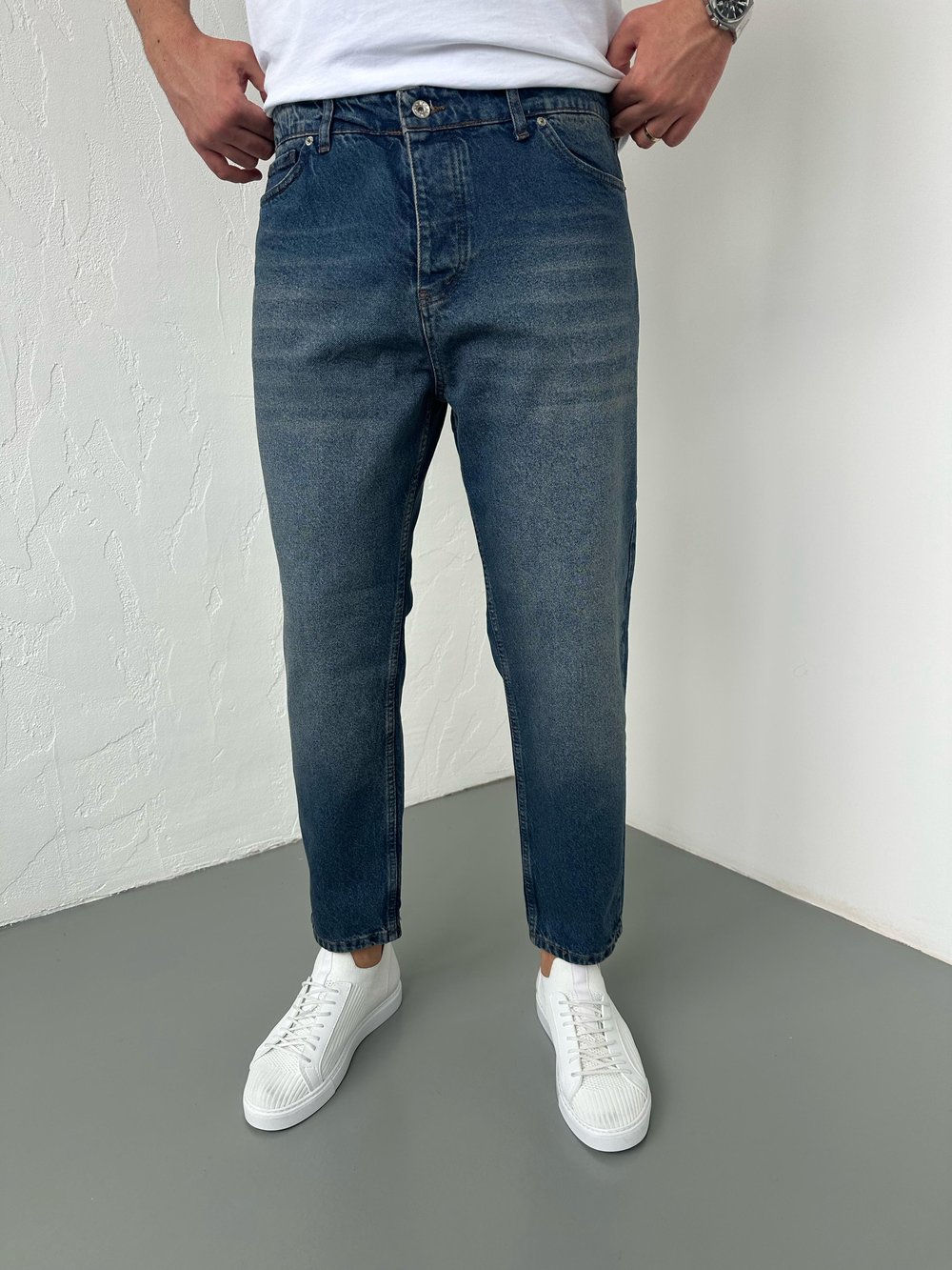 Koyu Mavi Boyfriend Jean