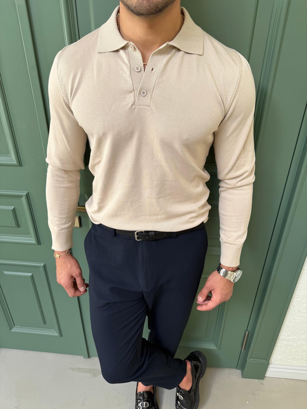 Krem Basic Polo Yaka Triko