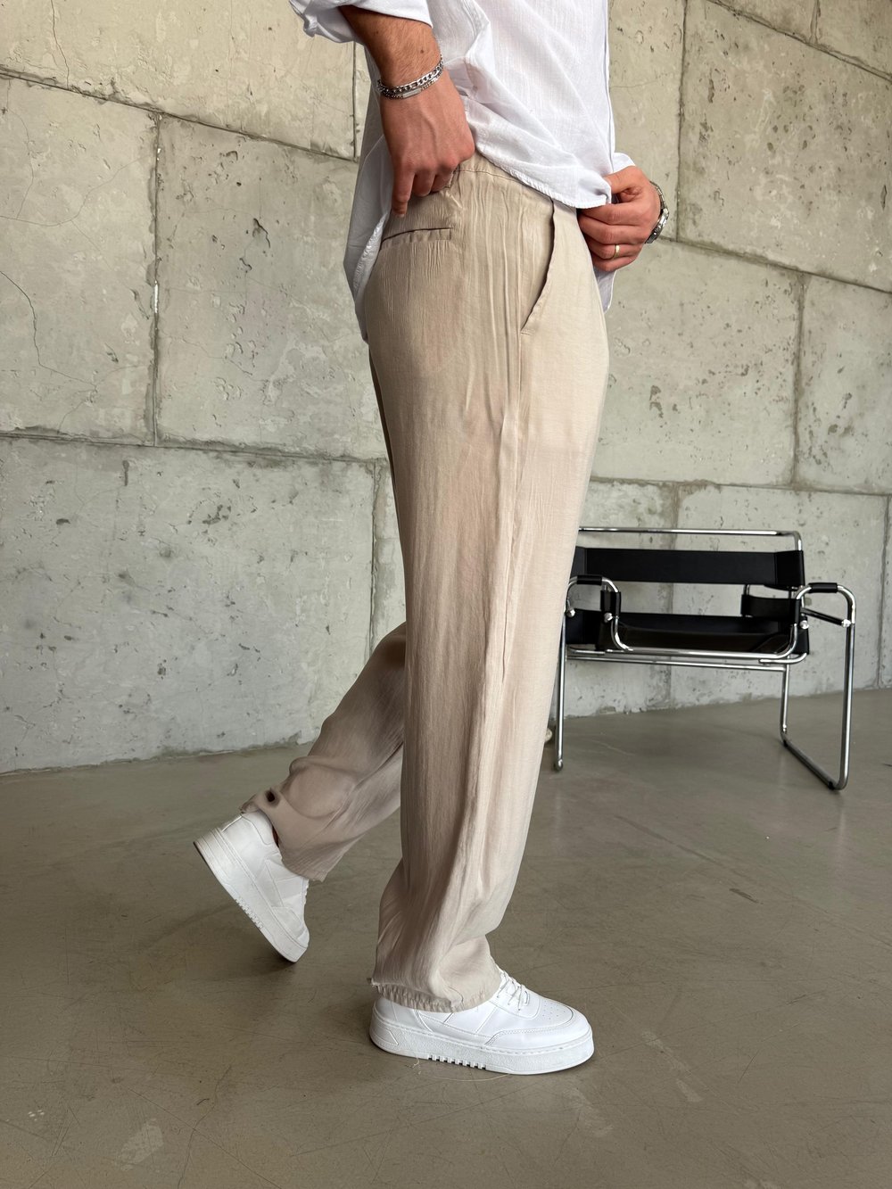 Krem  Modal Kumaş Baggy Pantolon