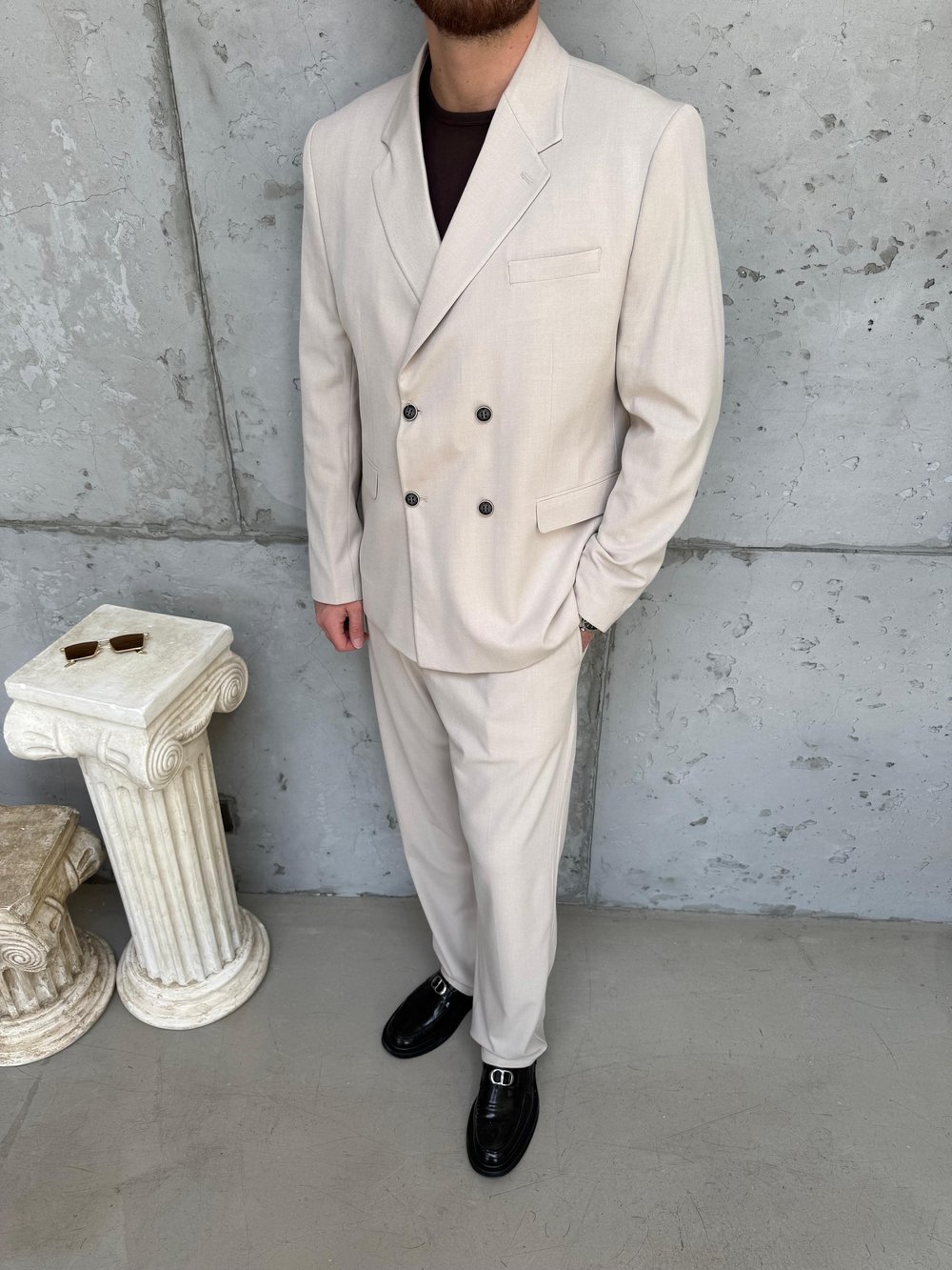 Krem Oversize Kruvaze Takım