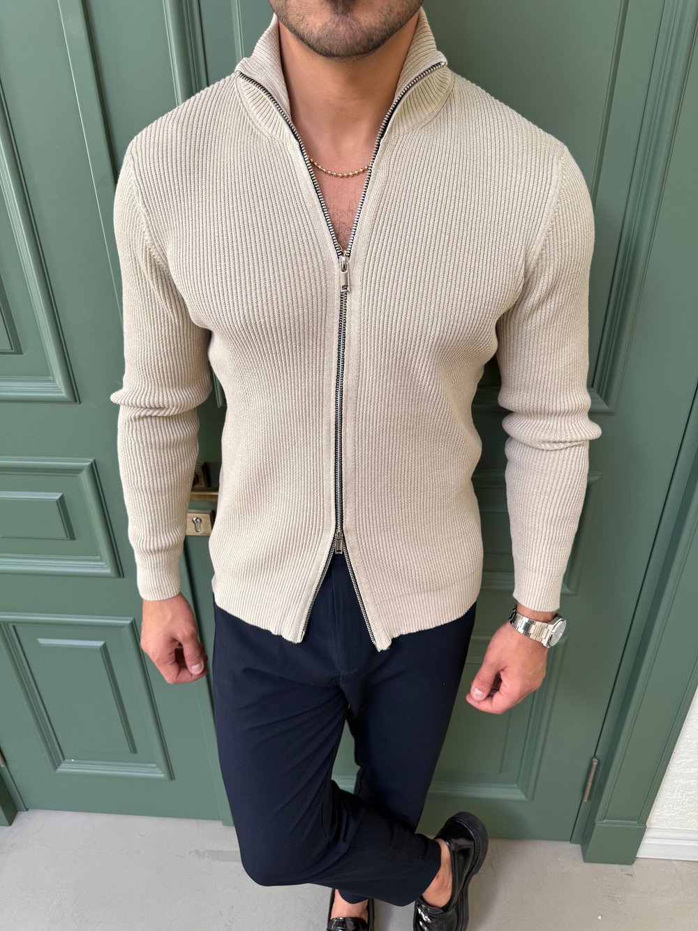 Krem Slimfit Hırka