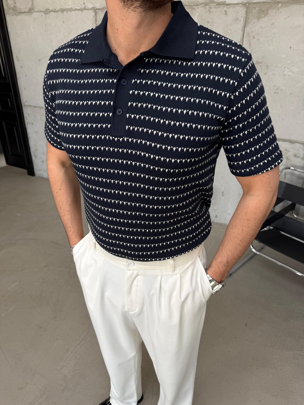 Lacivert Desenli Polo Yaka T-Shirt