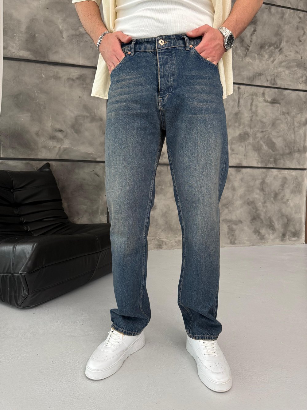 Mavi Yıkamalı Baggy Jean