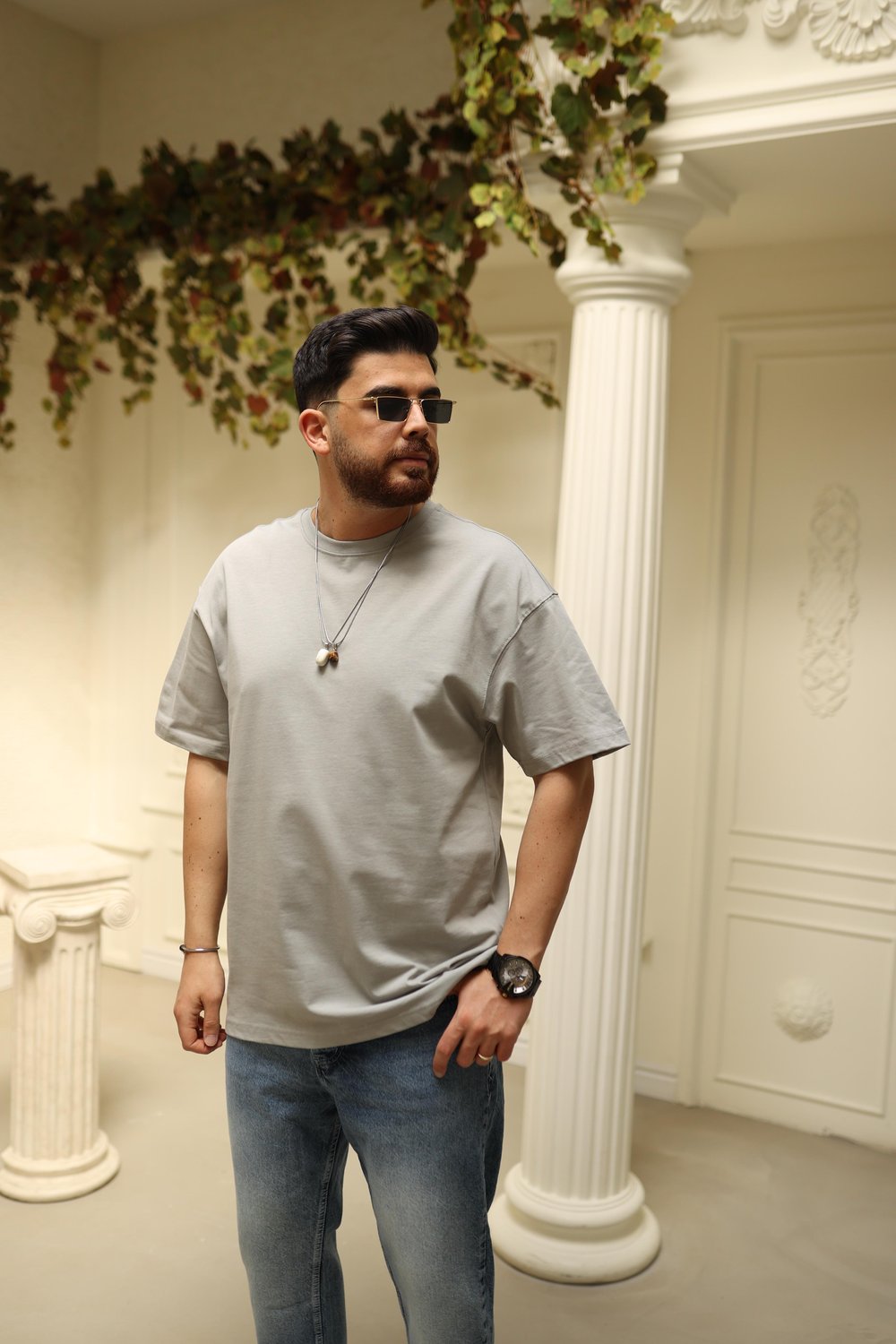 Oversize Basic T-Shirt Gri