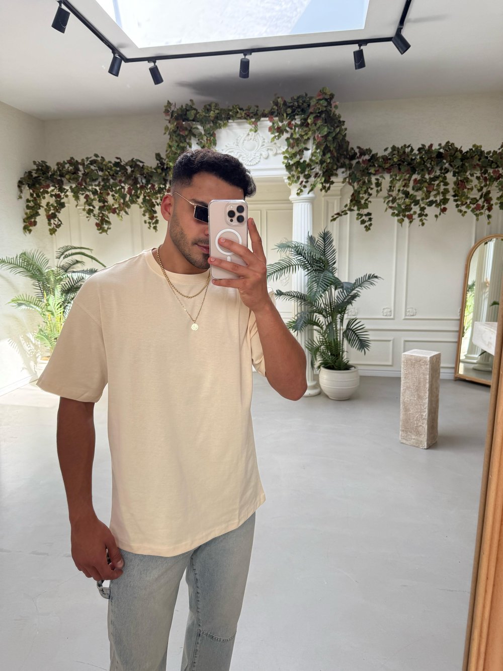Oversize Basic T-Shirt Krem