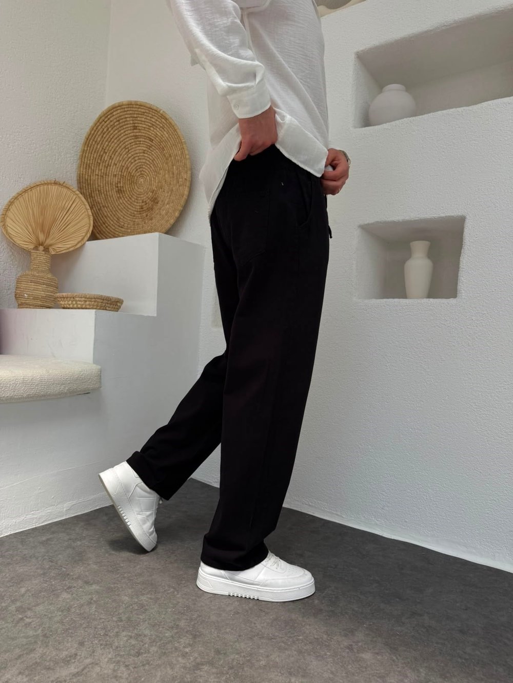 Siyah Gabardin Baggy Pantolon