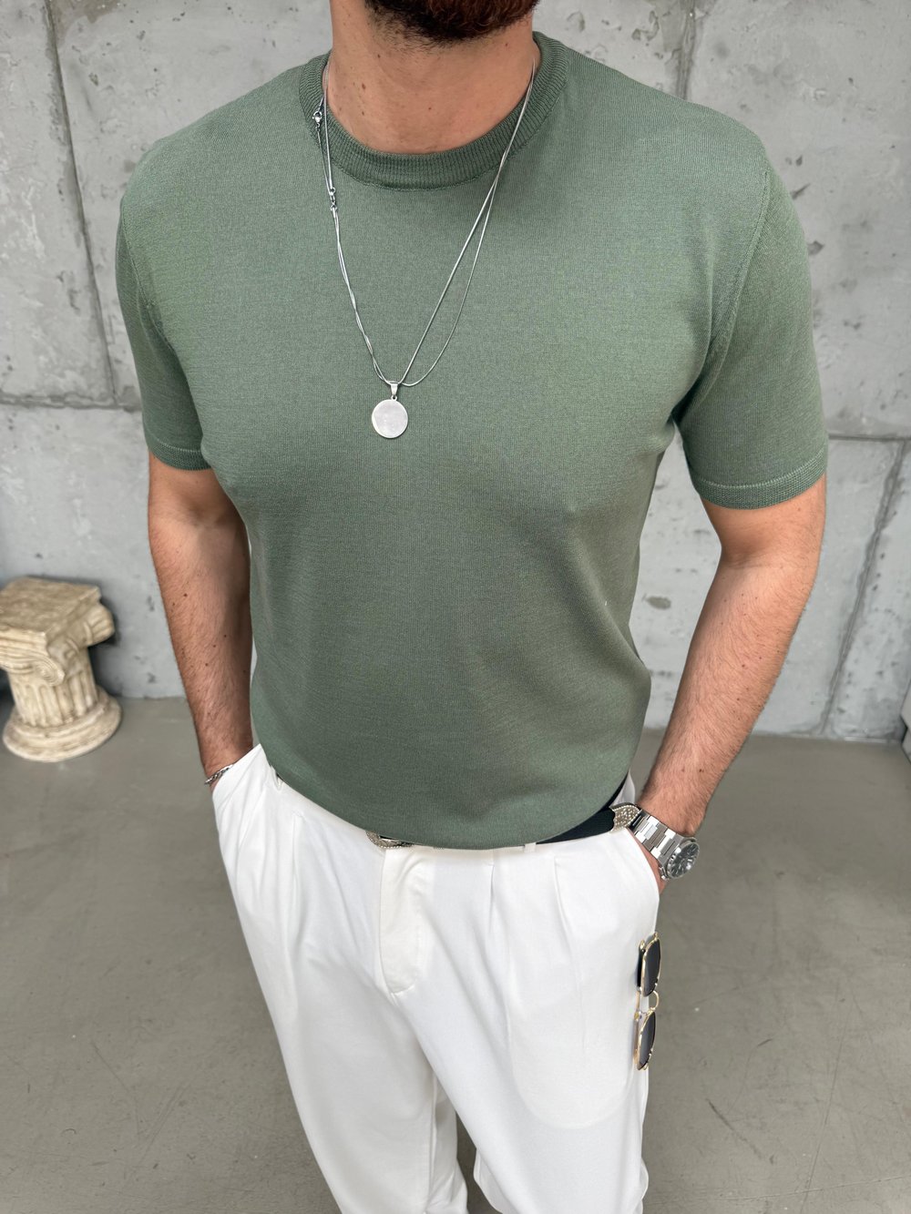 Yeşil %100 Cotton Triko  T-Shirt