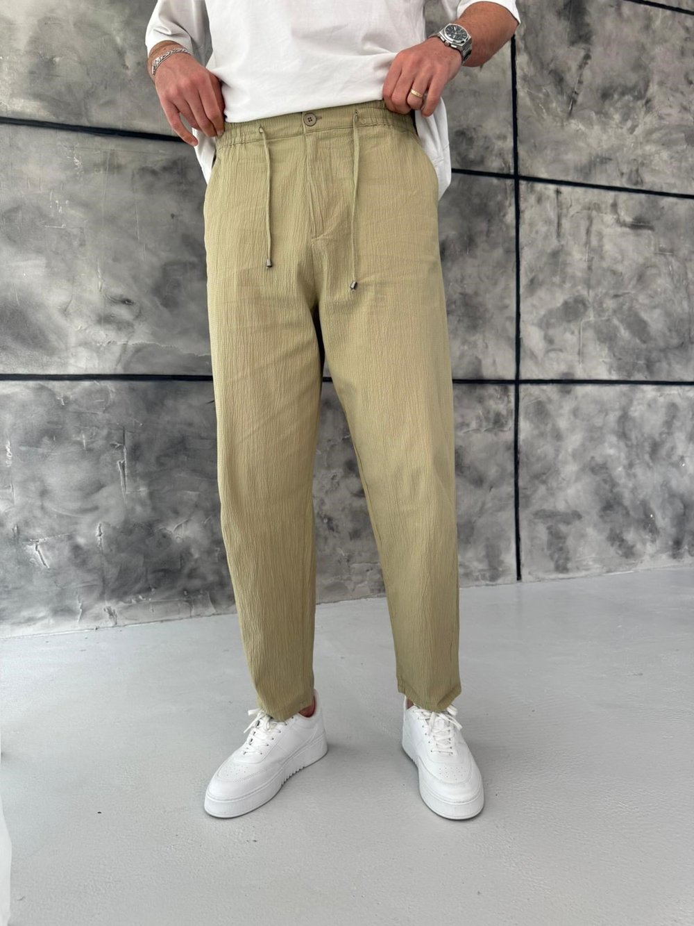 Yeşil Gofre Kumaş Boyfriend Jogger