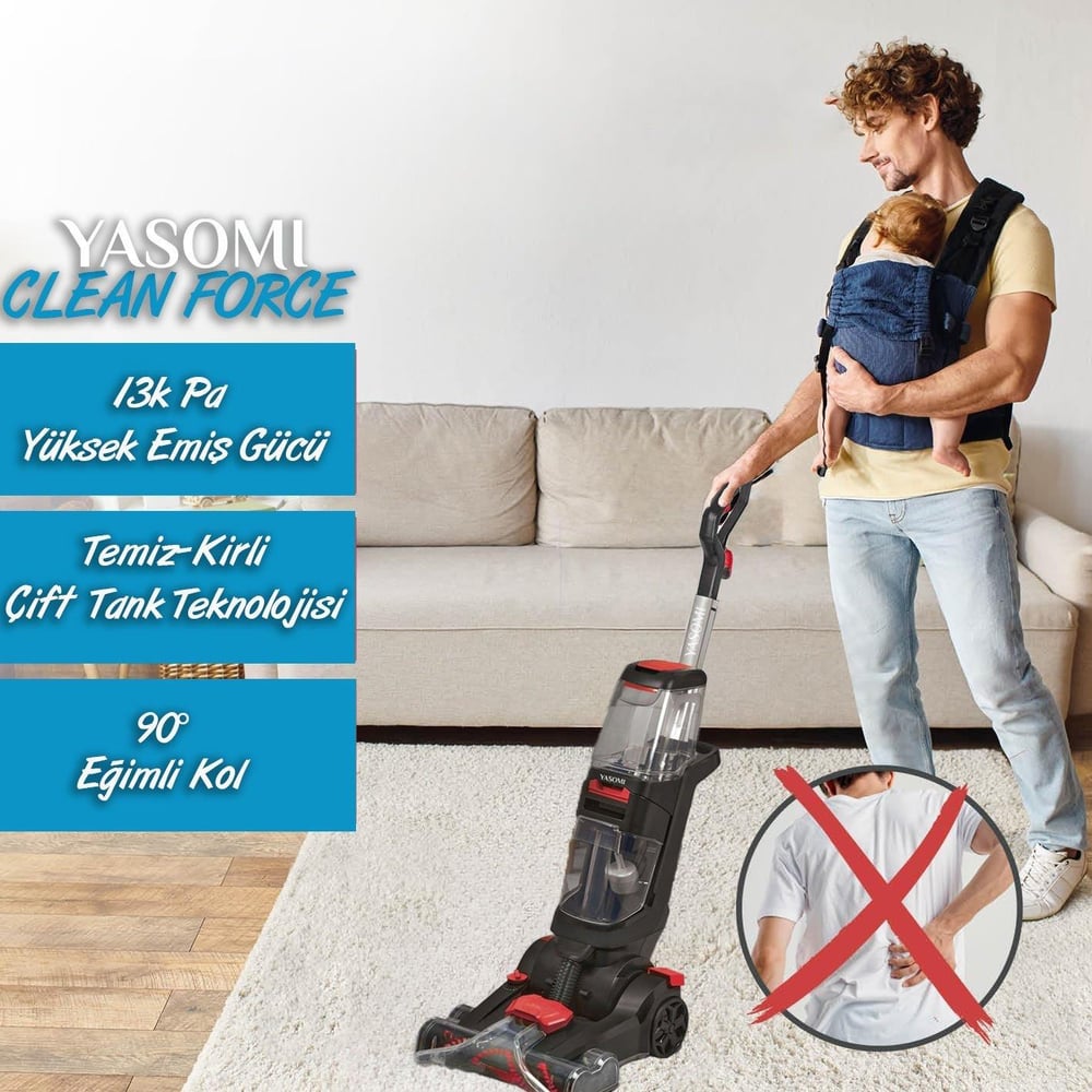 Yasomi Clean Force Pro Dikey Halı-Koltuk Yıkama ve Leke Çıkarma Makinesi