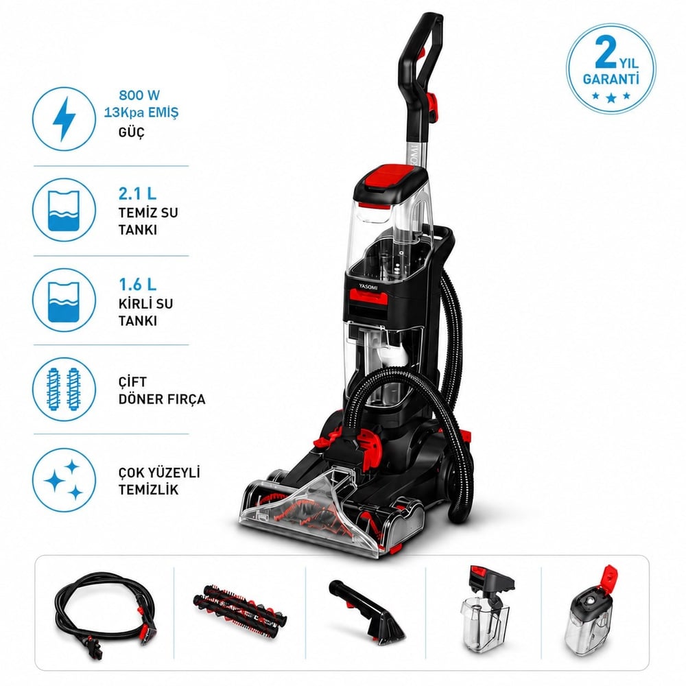 Yasomi Clean Force Pro Dikey Halı-Koltuk Yıkama ve Leke Çıkarma Makinesi