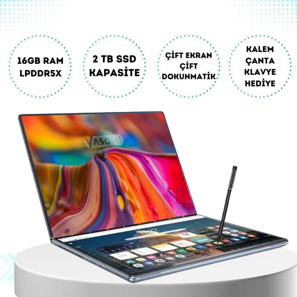 Yasomi Dual-Tech Ds135s Çift Ekran 16 GB Ram Alder Lake N100 2TB SSD Dizüstü Bilgisayar (Siyah)