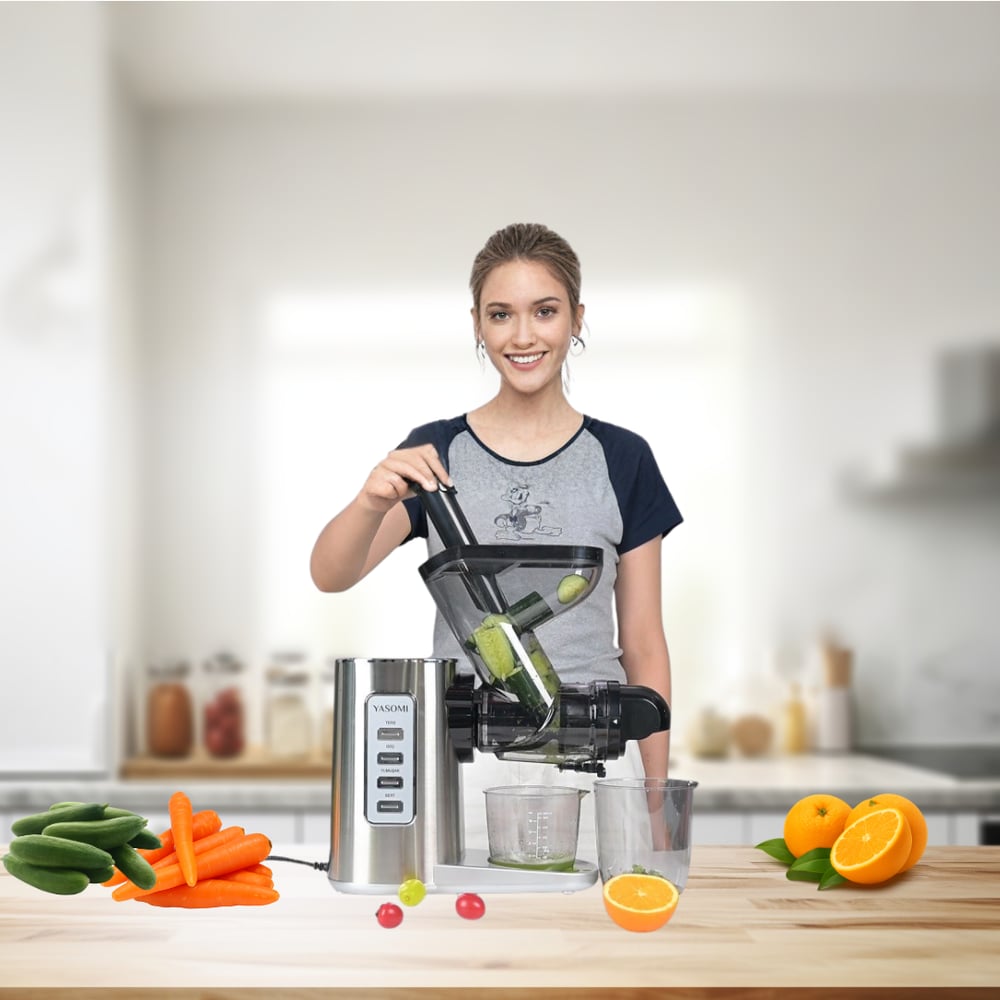 Yasomi JS3108 200W Ters Fonksiyon Paslanmaz Çelik Gövde Slow Juicer Katı Sebze ve Meyve Sıkacağı