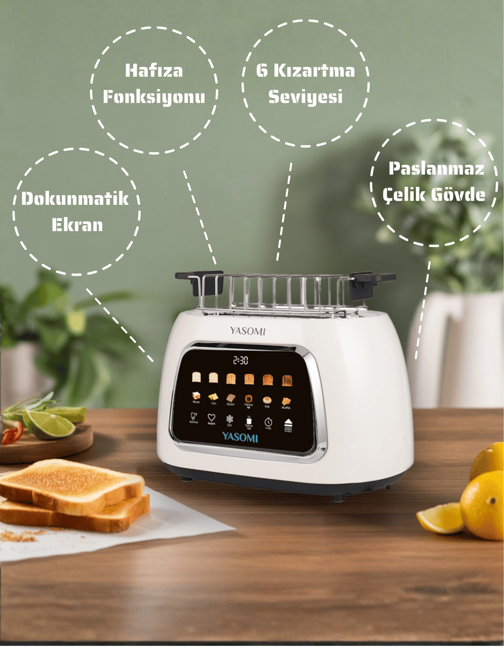 Yasomi KT-39T Dokunmatik Dijital Ekranlı Retro Ekmek Kızartma Makinesi
