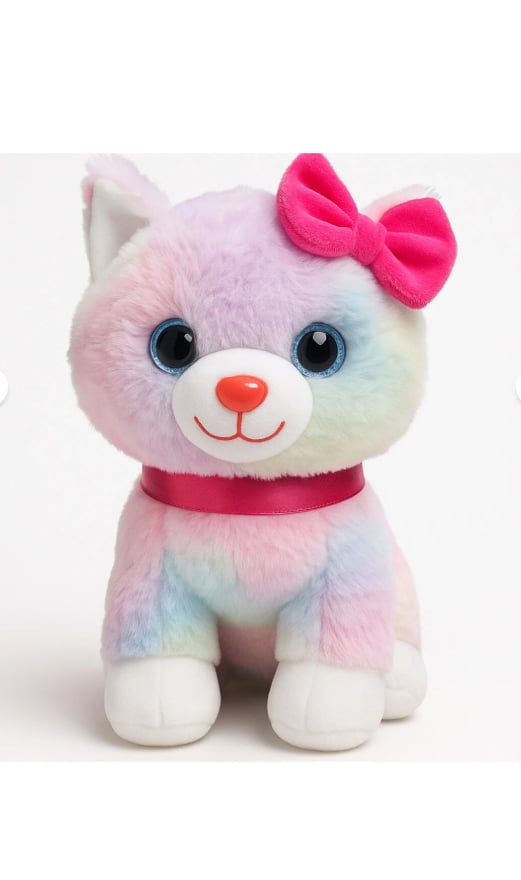  40 cm Miyavlayan Peluş Kedi | Pembe Tokalı Peluş Oyuncak | Sesli ve Sevimli Peluş Kedi