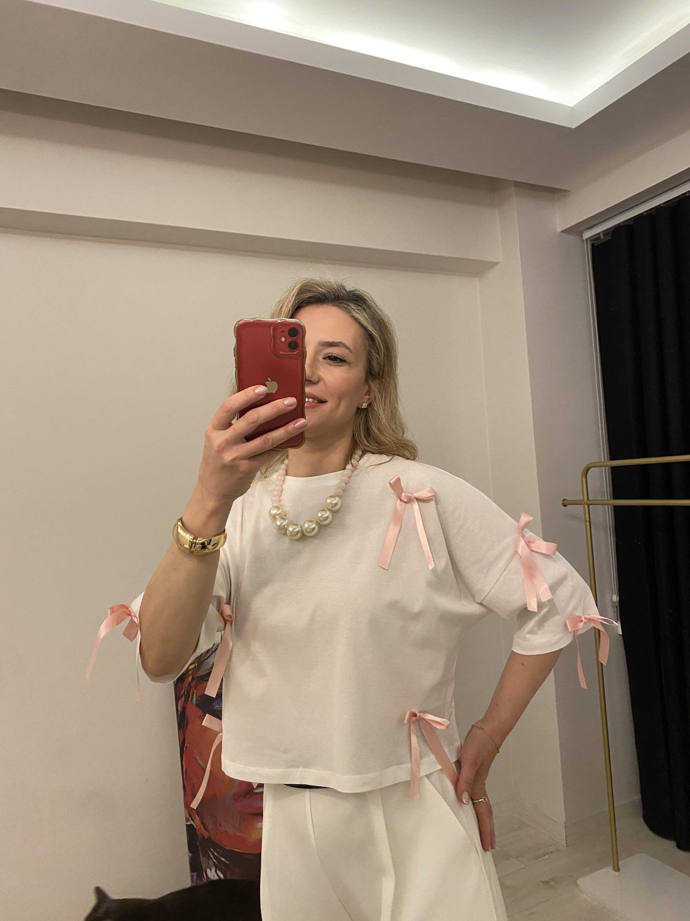 PEMBE FİYONKLU TİŞÖRT