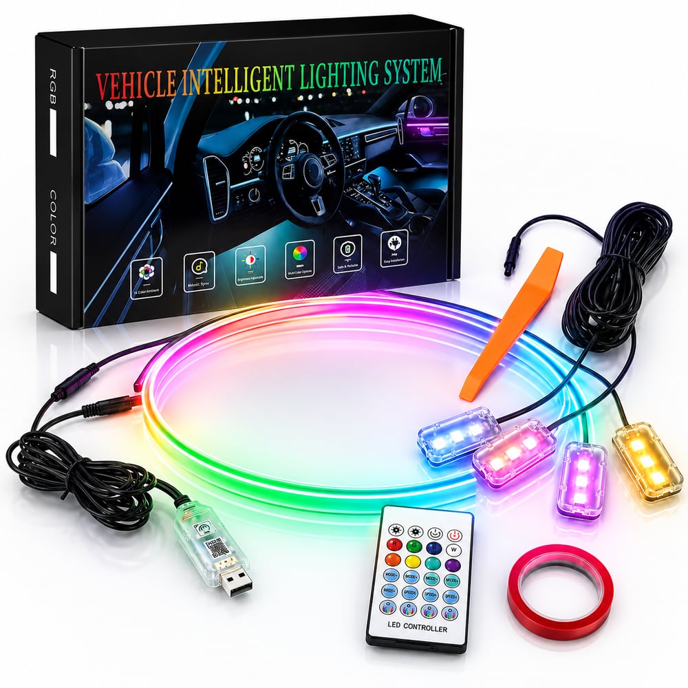 120 CM Araç İçi USB'li Ambiyans LED Torpido ve Ayak Altı Aplikasyon Kontrollü RGB Işık