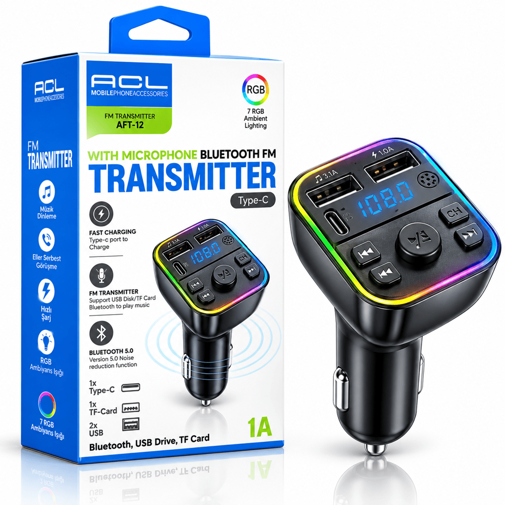 ACL AFT-12 Bluetooth FM Transmitter – Araç Şarj Cihazı ve Müzik Aktarıcı