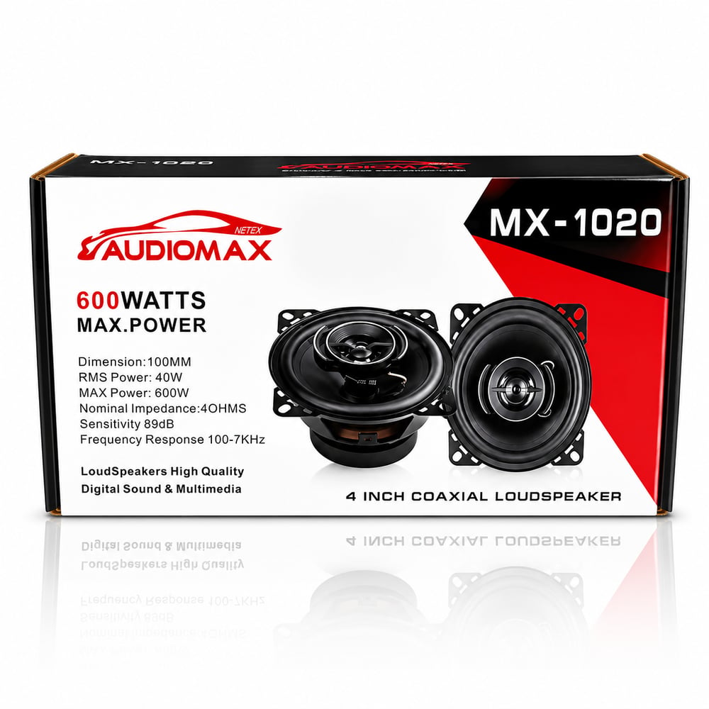Audiomax MX-1020 10 cm 600 Watt Tweeterli Koaksiyel Oto Hoparlör Takımı
