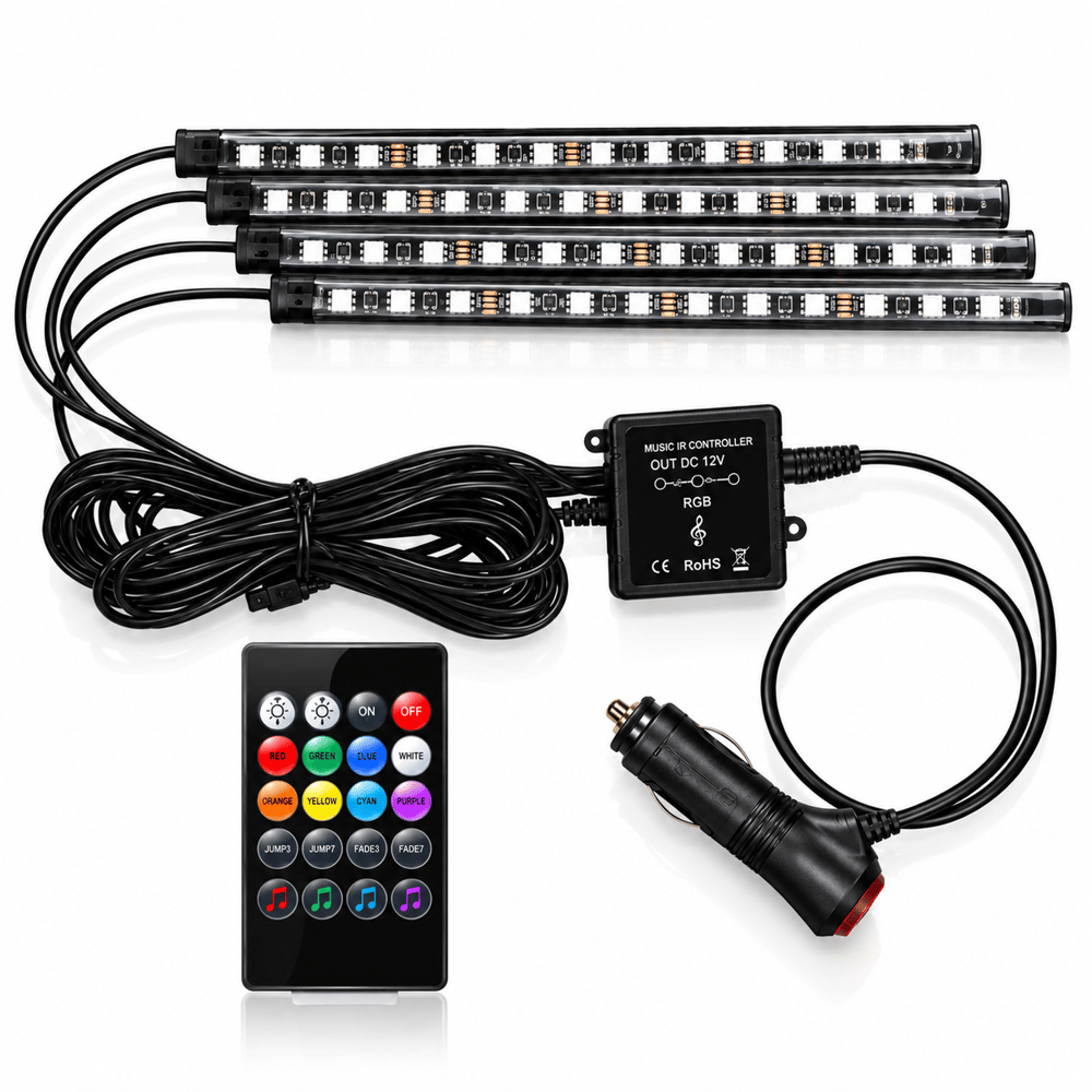 Ayak Altı LED 12'li Sese Duyarlı Kumandalı RGB Çakmaklık Girişli Araç İçi Ambiyans Aydınlatma