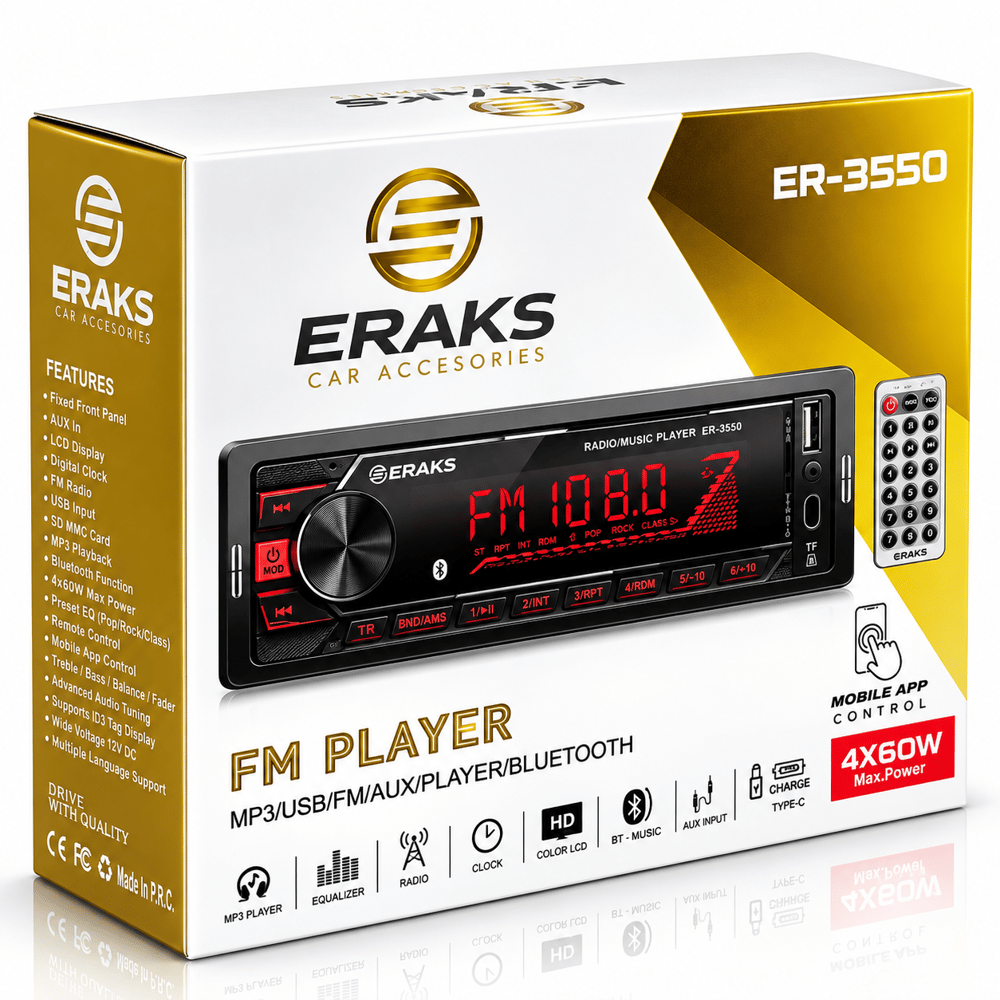 ERAKS Teyp Çift USB'li 7 Renk LED Ekranlı Oto Müzik Çalar