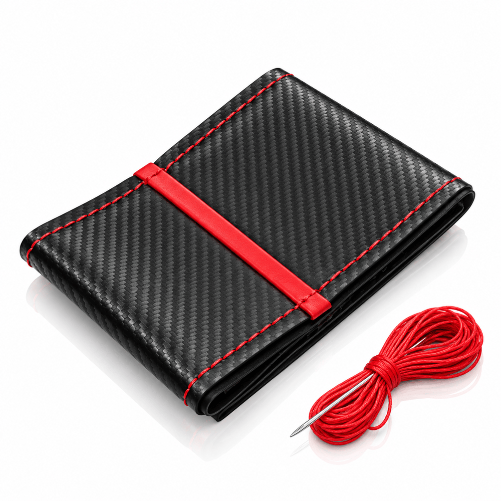 Karbon Alcantara Kırmızı Dikişli Direksiyon Kılıfı Universal Spor Direksiyon Kaplama