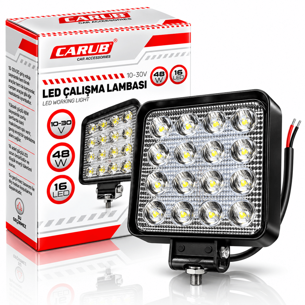 Kare Çalışma Lambası 16 Led 48W 12/30V