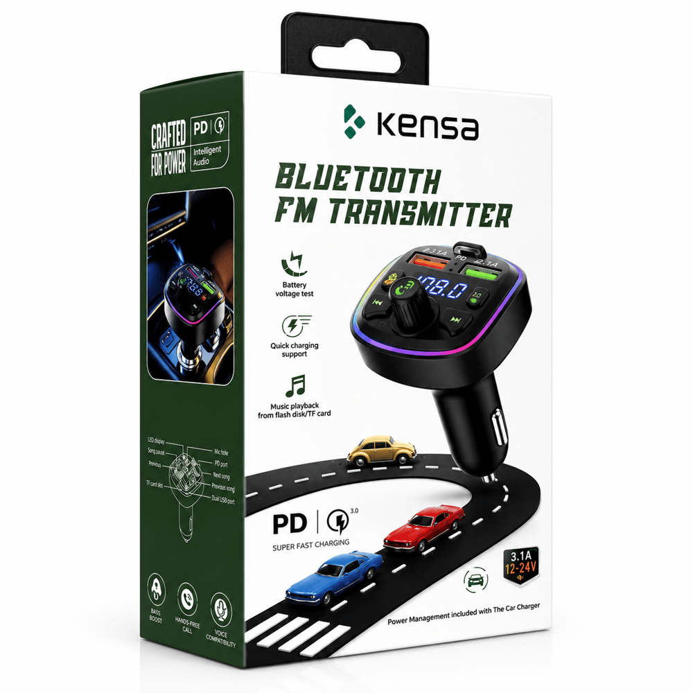 KENSA KT-324 Bluetooth FM Transmitter Araç İçi Hızlı Şarj Adaptörü Handsfree