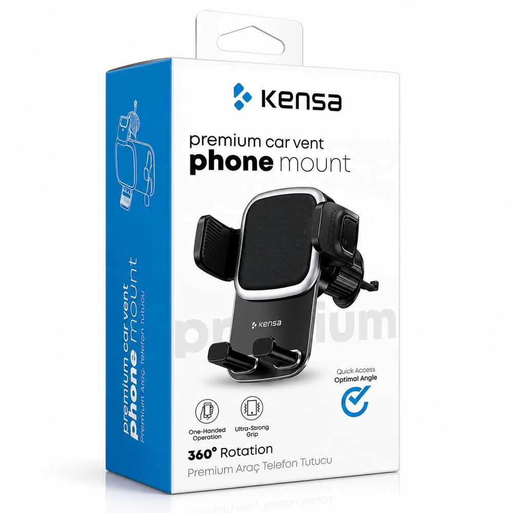 KENSA T-136 Havalandırma Tipi Araç İçi Telefon Tutucu 360° Dönebilen Universal Telefon Tutacağı
