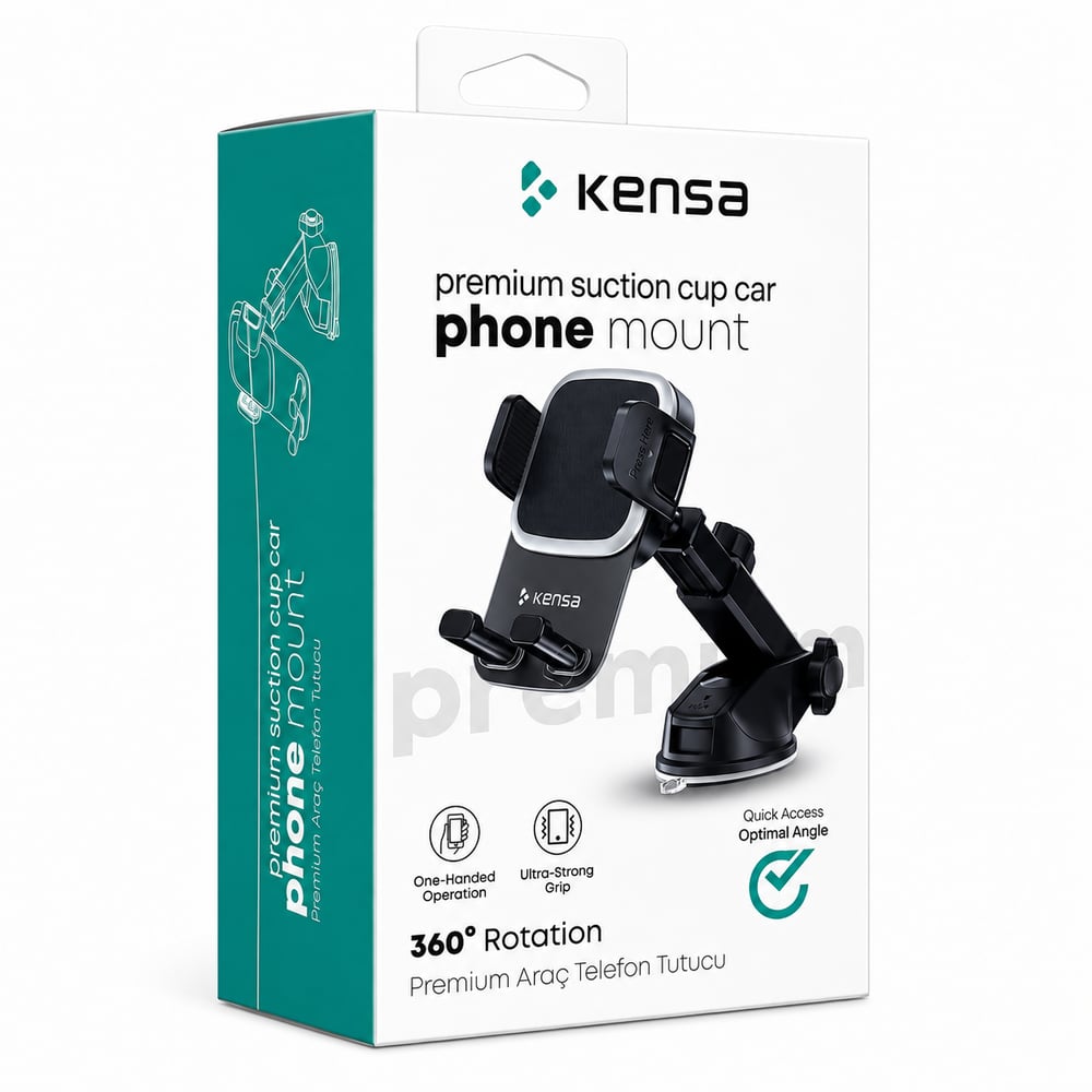 KENSA T-137 Vakumlu Araç İçi Telefon Tutucu 360° Dönebilen Vantuzlu Universal Telefon Tutacağı