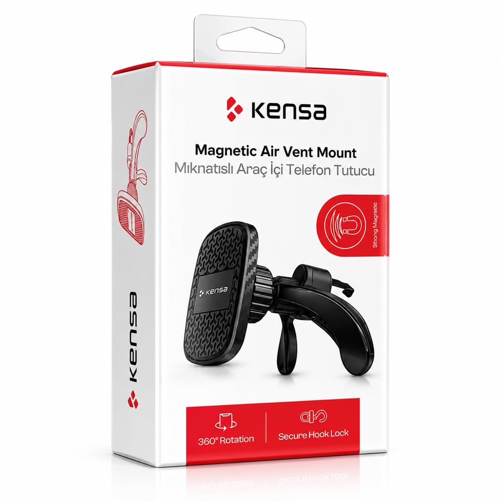 KENSA T-62 Havalandırma Tipi Manyetik Araç İçi Telefon Tutucu 360° Dönebilen Universal