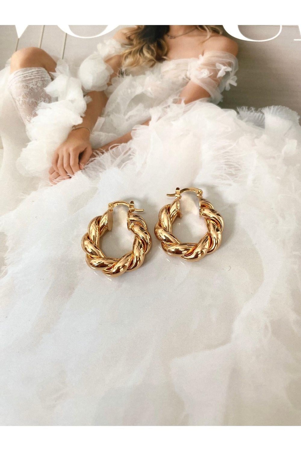 Çelik Küpe Halka Retro Model Gold