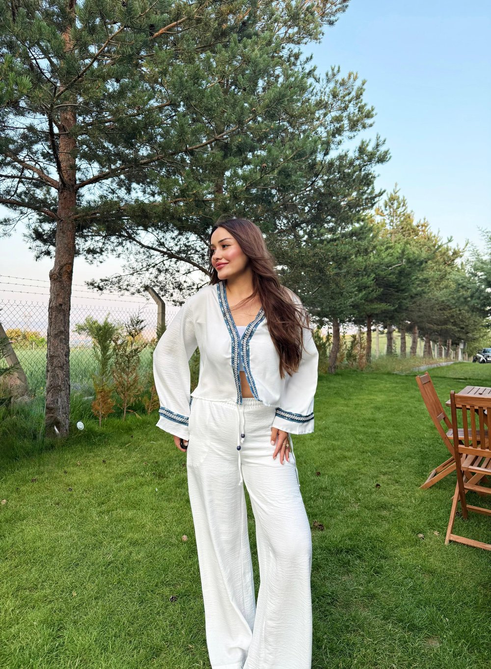 Elegant Denim Şeritli Takım