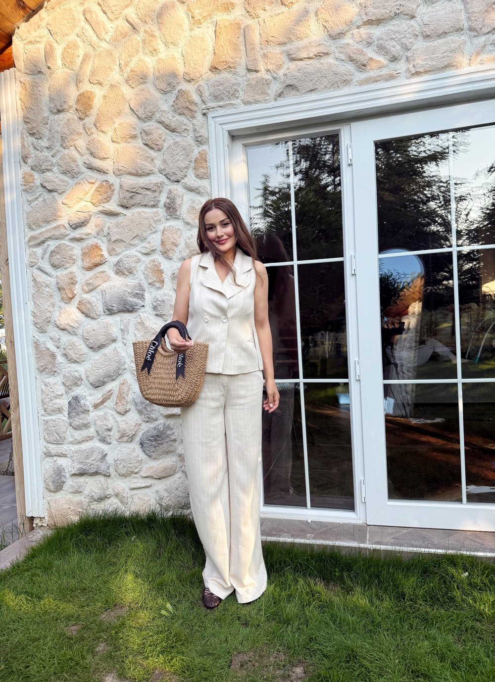 Keten Çizgili Yelek Pantolon Takım