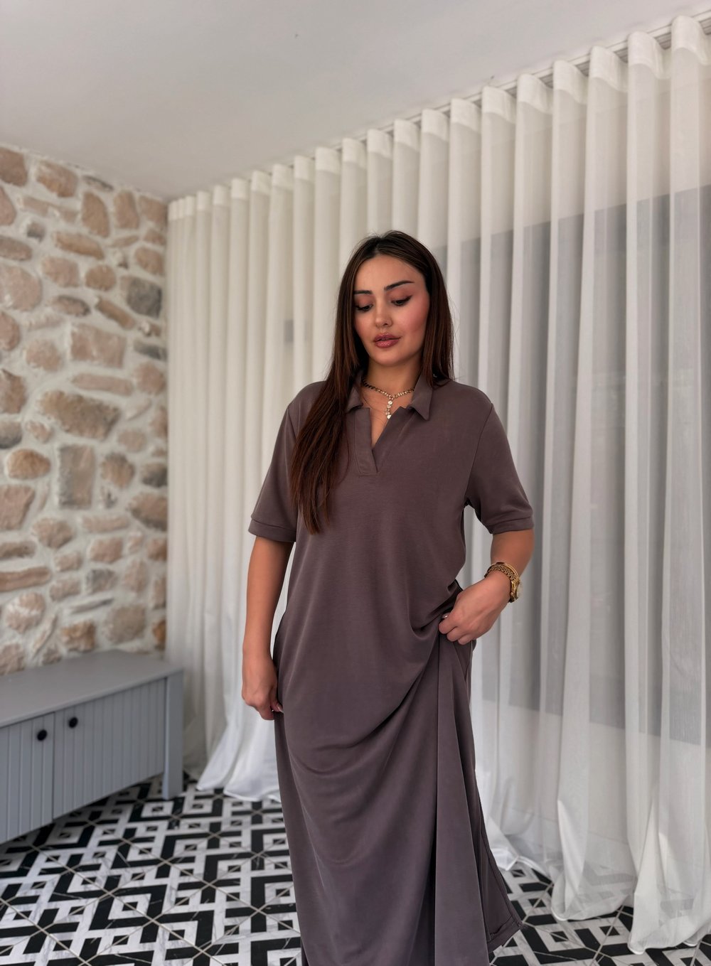 OYSHO  POLO YAKA CEPLİ MODAL ELBİSE