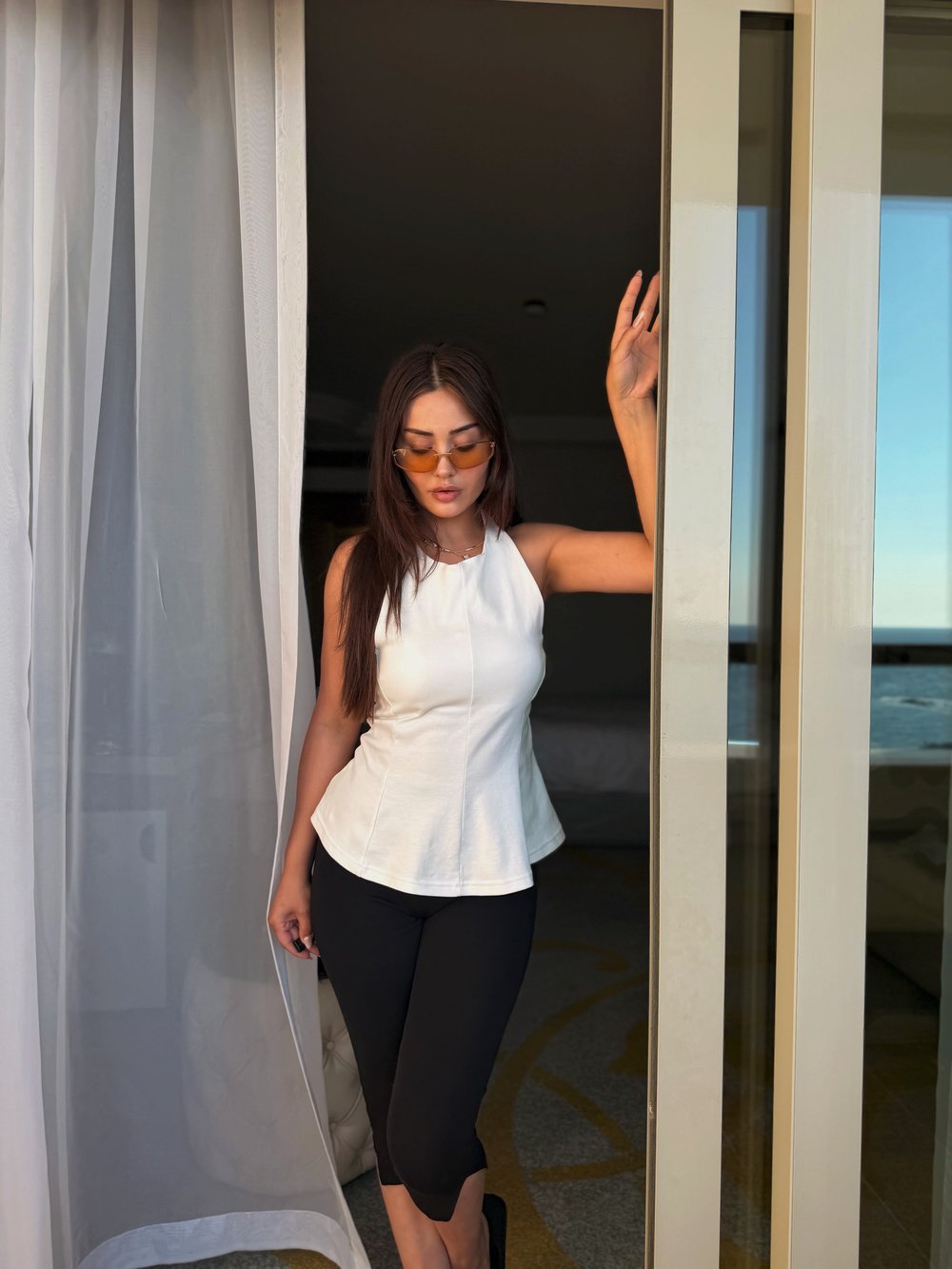 PREMİUM HALTER YAKA PEPLUM BLUZ - EKRU 