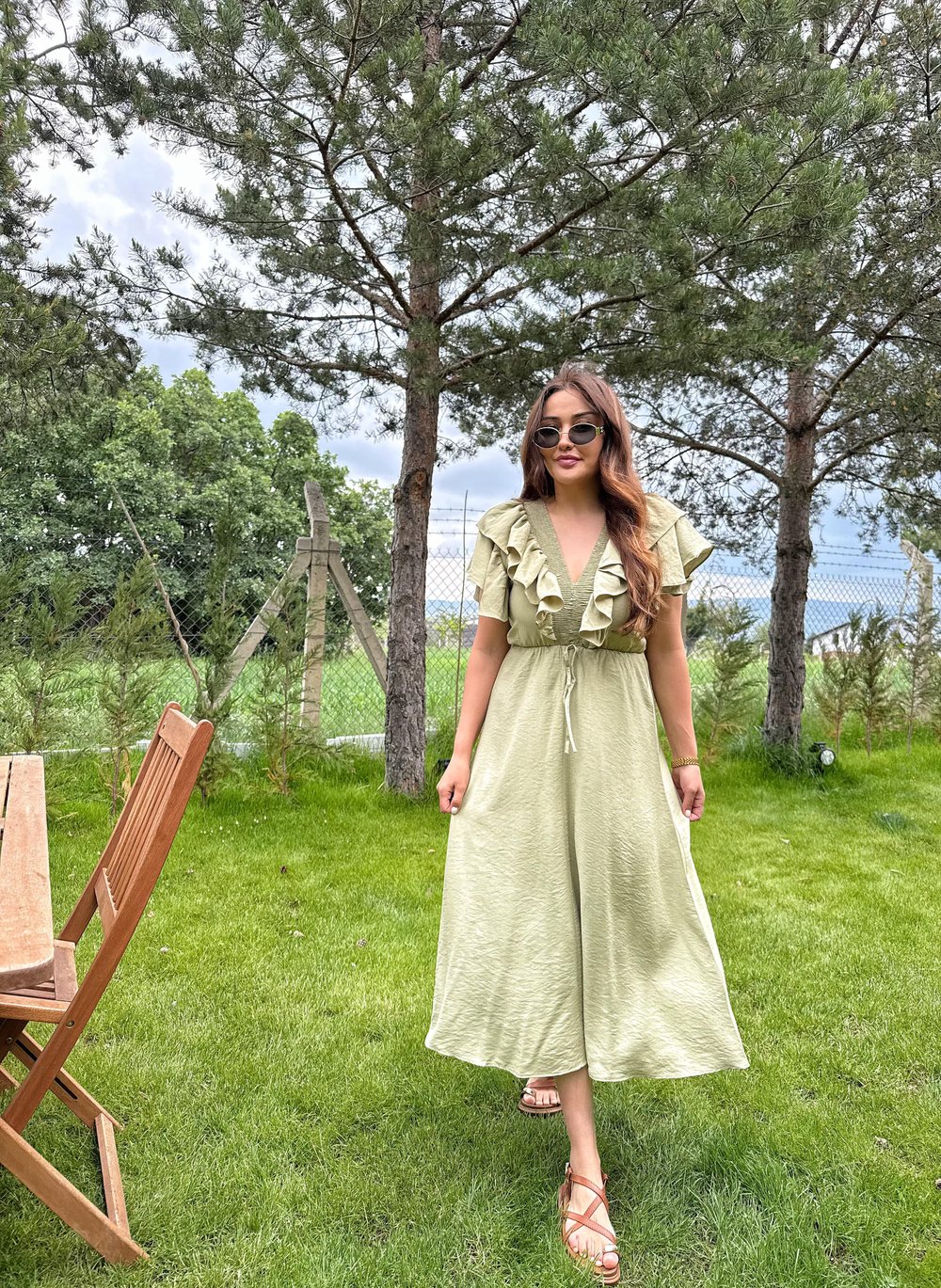 Volanlı Haki Elbise