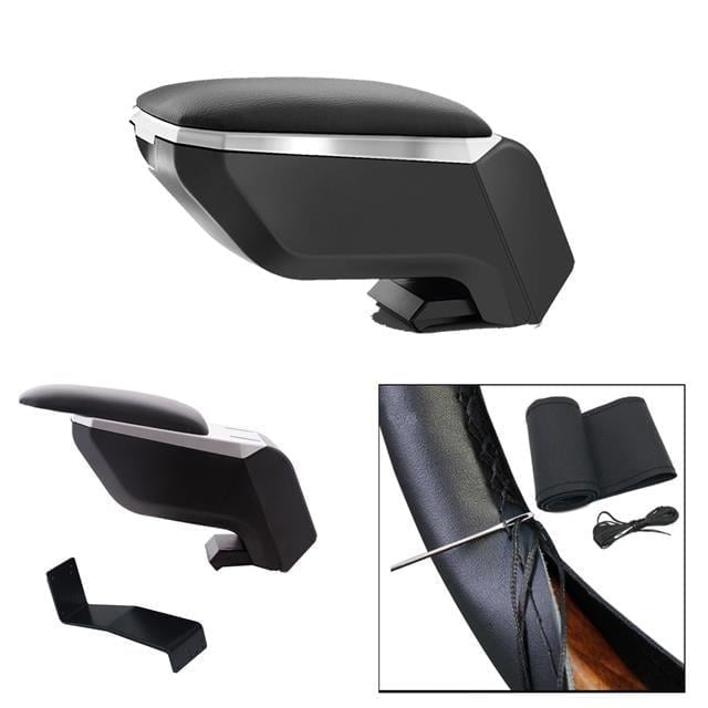 Lüks Set Renault Symbol 2004 Delmesiz Çelik Ayaklı Gri-Siyah Kolçak Kol Dayama, Direksiyon Kılıfı