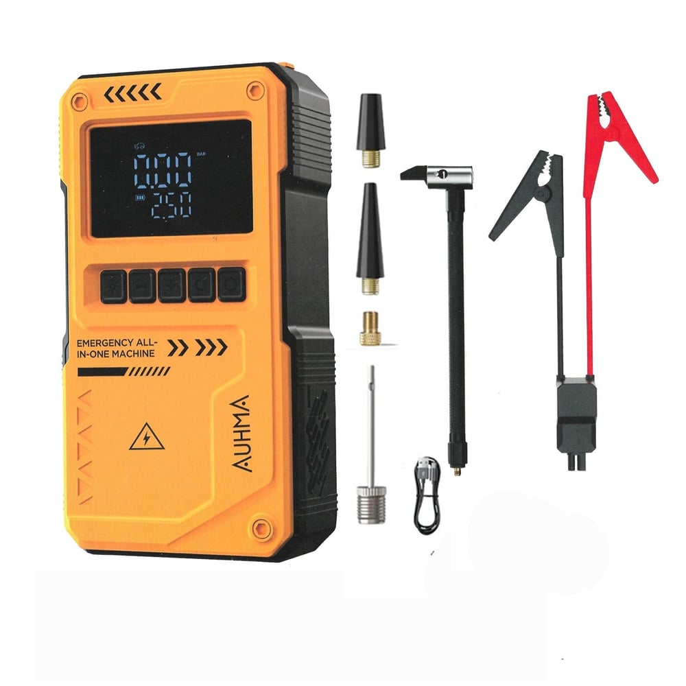 Auhma A8822 Jump Starter / Akü Takviye Cihazı | 4'ü 1 Arada Powerbank, Hava Kompresörü, LCD Ekran, 10.000MAH 150PSI