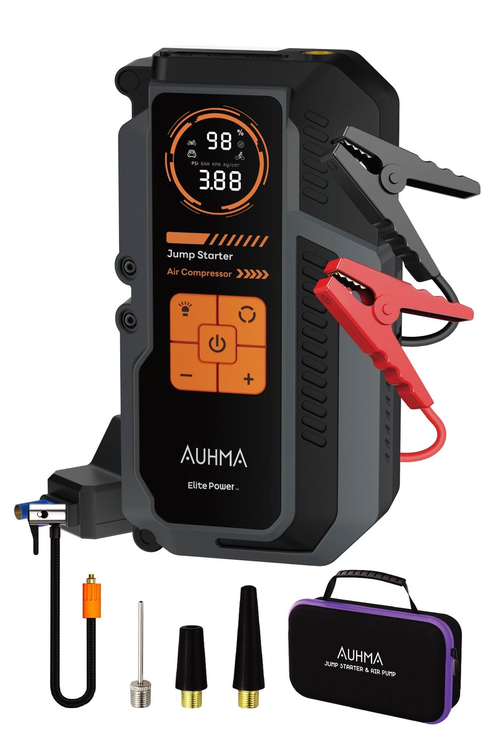 Auhma A9944 16.000 mAh Akü Takviye Cihazı Şarjlı Hava Kompresörü 150 PSI Lastik Şişirme Pompası Powerbank