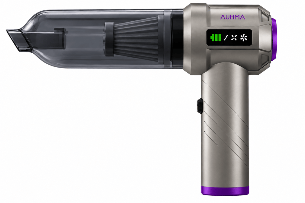 AUHMA AHV-06 22.000Pa 6000mAh Kablosuz Araç Süpürgesi Brushless Motor Katlanabilir Üfleme Çekme 3 Kademeli Gri-Mor