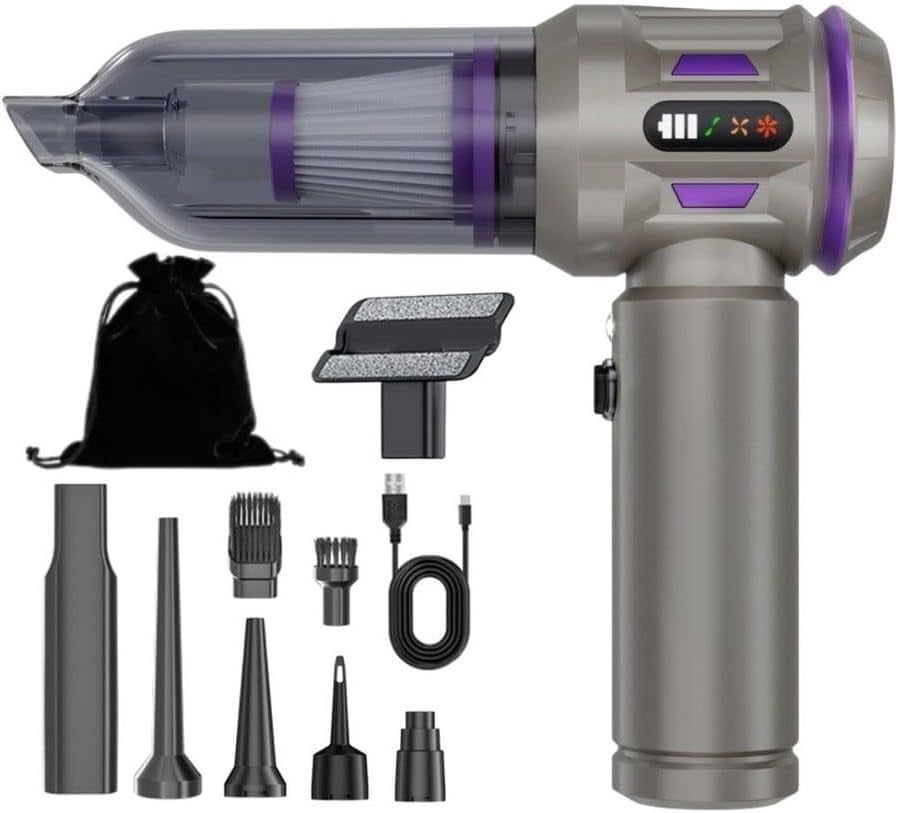 Auhma Ahv-20 Kablosuz Araç Içi Süpürge 17000PA Güçlü Vakum Dijital Göstergeli 100W Fırçasız Motor Üfleme Vakum Özellikli Mor