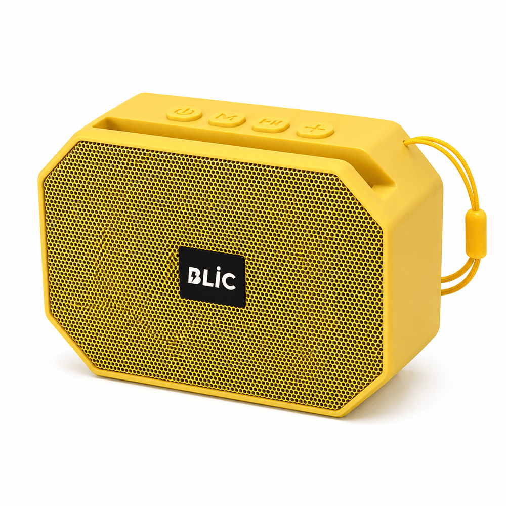 Blic BLS-89 Bluetooth 5.4 Taşınabilir Kablosuz Hoparlör 6W RMS Telefon Standlı 1200mAh USB TF Kart Askılı Sarı