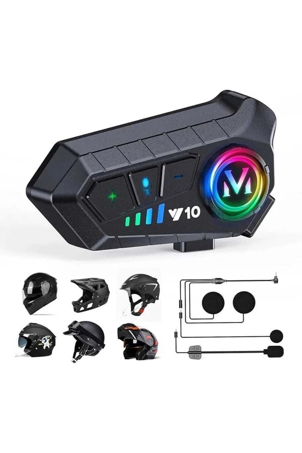 Blic Y10 Motosiklet Kask Intercom – Bluetooth 5.3, IPX6 Su Geçirmez, RGB Işıklı, 1000 mAh, Çift Telefon Destekli