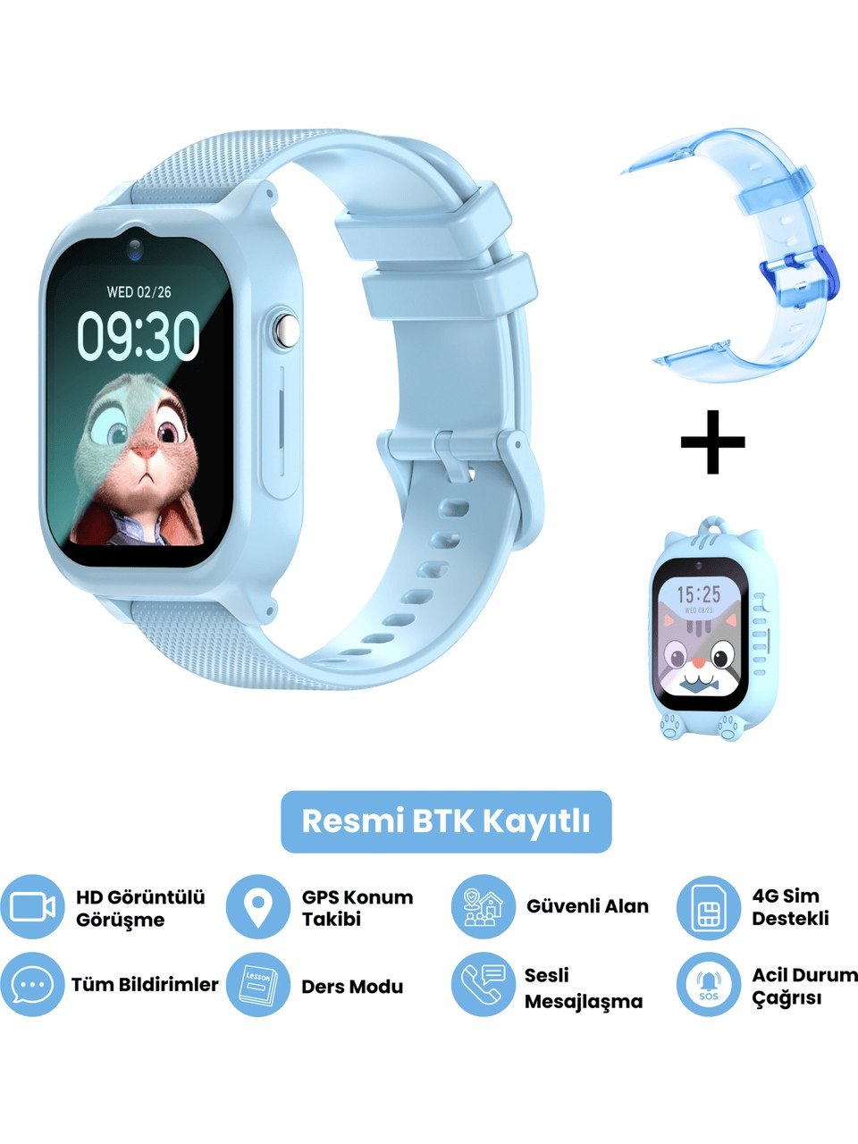 Harvox Hx Kids 4g Max Sim Kartlı Akıllı Çocuk Saati 3 Kordonlu Gps Konum Takibi Arama Konuşma 4g Destekli Mavi