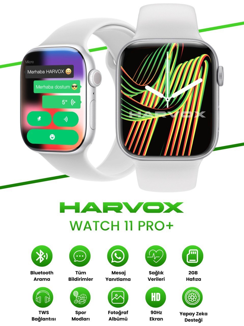 Harvox Watch 11 Pro+ Akıllı Saat Apple iPhone ve Android Tüm Telefonlara Uyumlu 46mm Gümüş