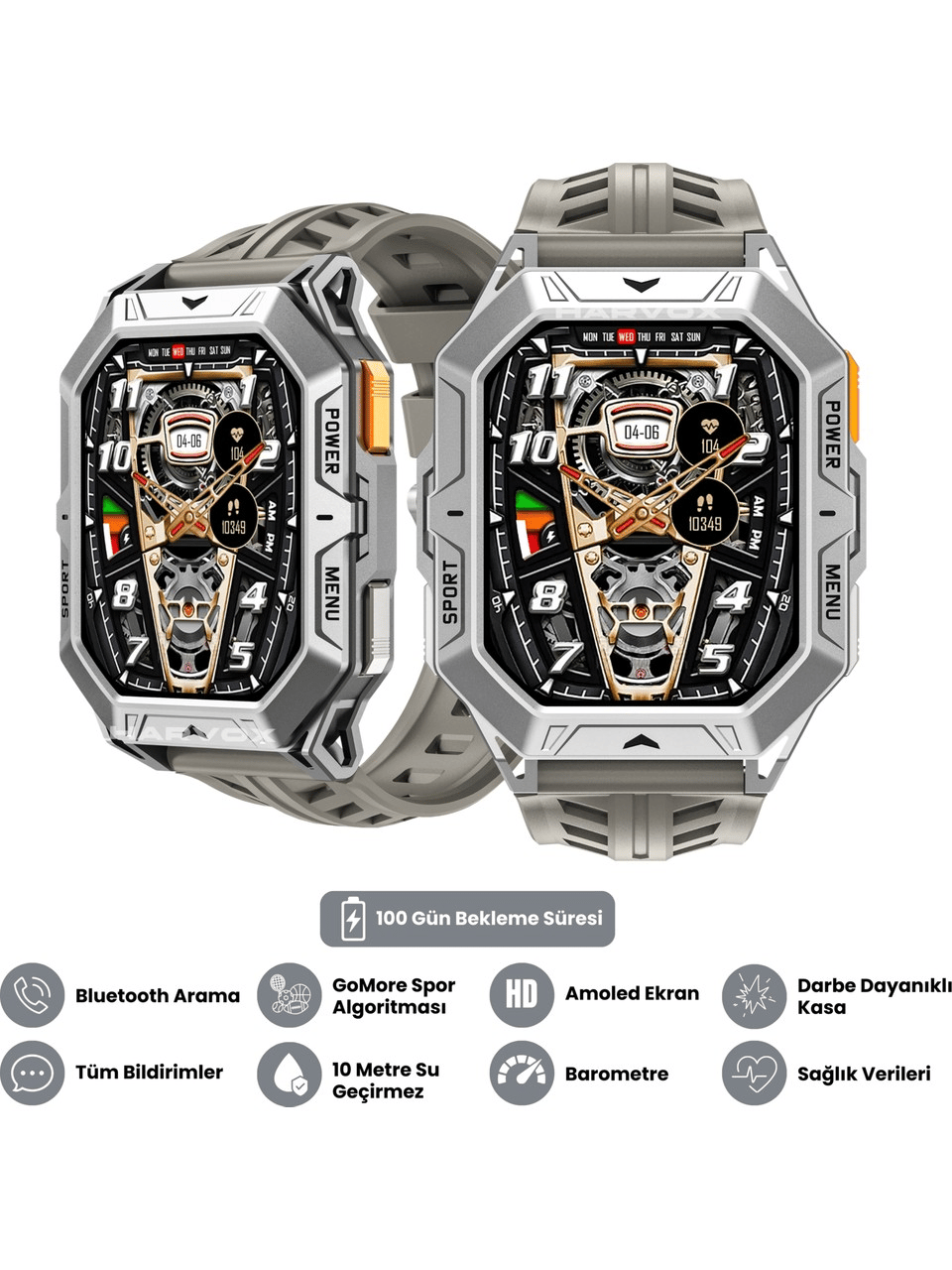 Harvox Watch X1 Pro Akıllı Saat – iPhone & Android Uyumlu, Sağlık & Spor Takip, Bluetooth Çağrı Gümüş