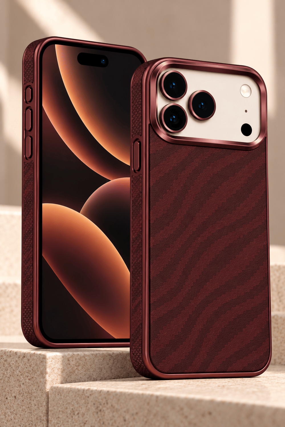 iPhone 17 Pro Max Premium MagSafe Uyumlu Alüminyum Çerçeveli Metal Kamera Korumalı Telefon Kılıfı- Bambu Kırmızı