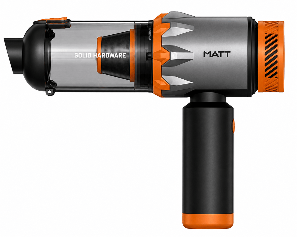 MATT MCV22 9000mAh Güçlü Bataryalı Araç Süpürgesi 22.000Pa Kablosuz Şarjlı El Tipi 220W Vakum & Üfleme Turuncu