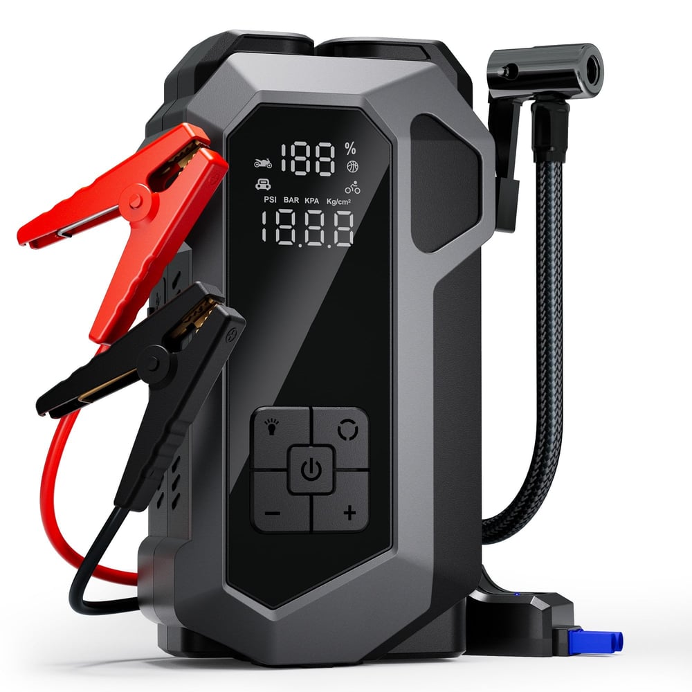 Suitu AT-003 Akü Takviye Cihazı | 4'ü 1 Arada Powerbank, Hava Kompresörü, LCD Ekran, 12.000mAh 150PSI