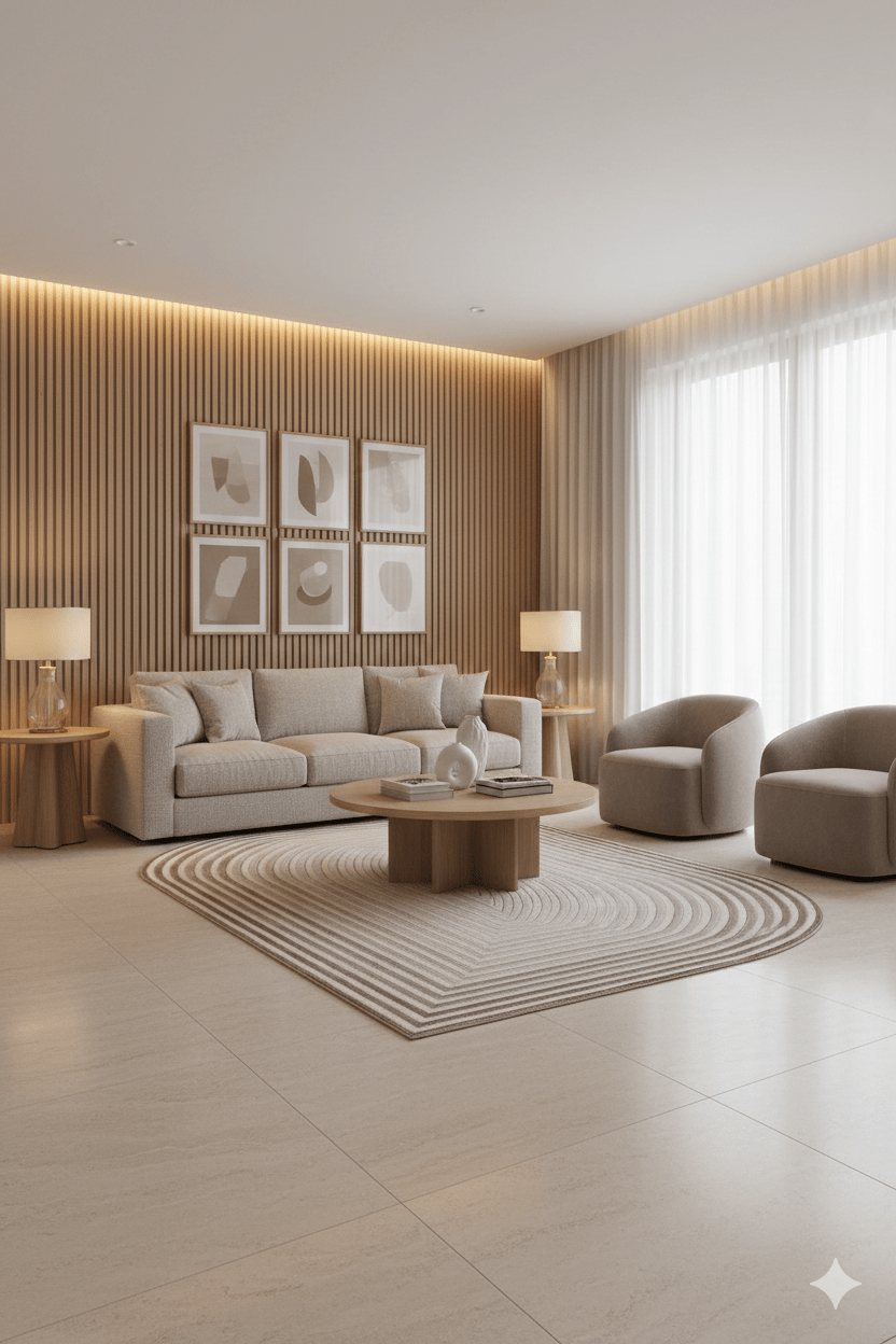 Geometrik Şekilli Özel Kesimli Dekoratif Modern Halı – Krem Bej